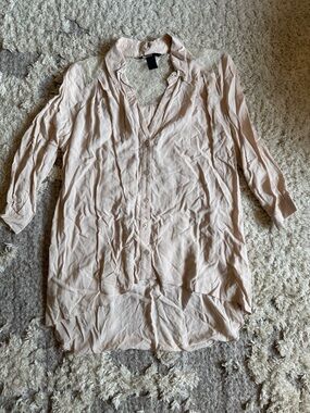 H&M Blush Lace Yoke Button-Up Tunic